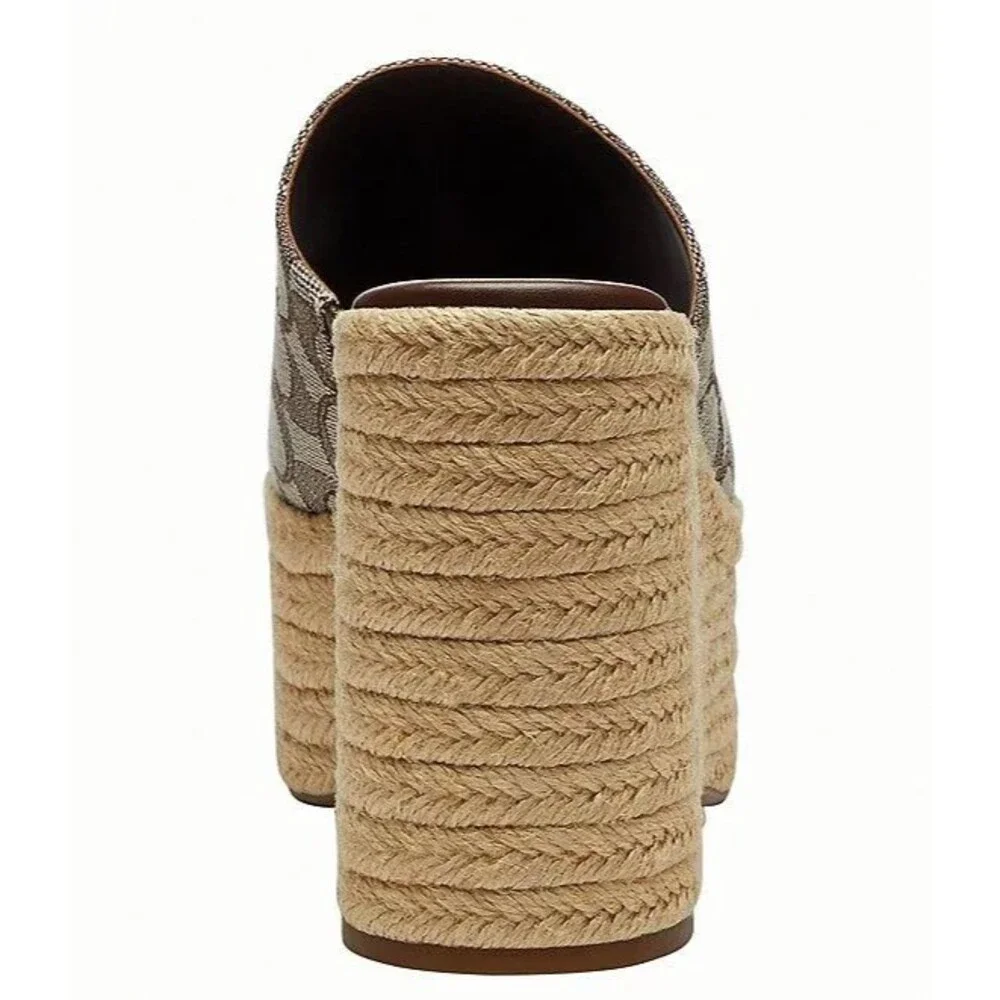 COACH Women Suede Espadrille Platform Wedge Slide Sandals OAK MAPLE NEW 9